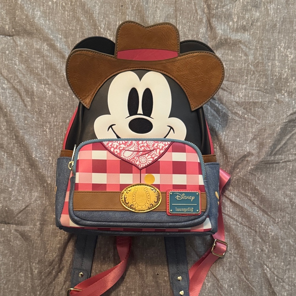 Loungefly Disney Cowboy Mickey Backpack - Pink, Brown, Blue